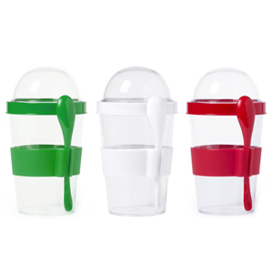 Tazza di farina d'avena al latte in plastica all'ingrosso personalizzata con cucchiaio